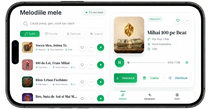 Playlist personal AiMuzica pe telefon
